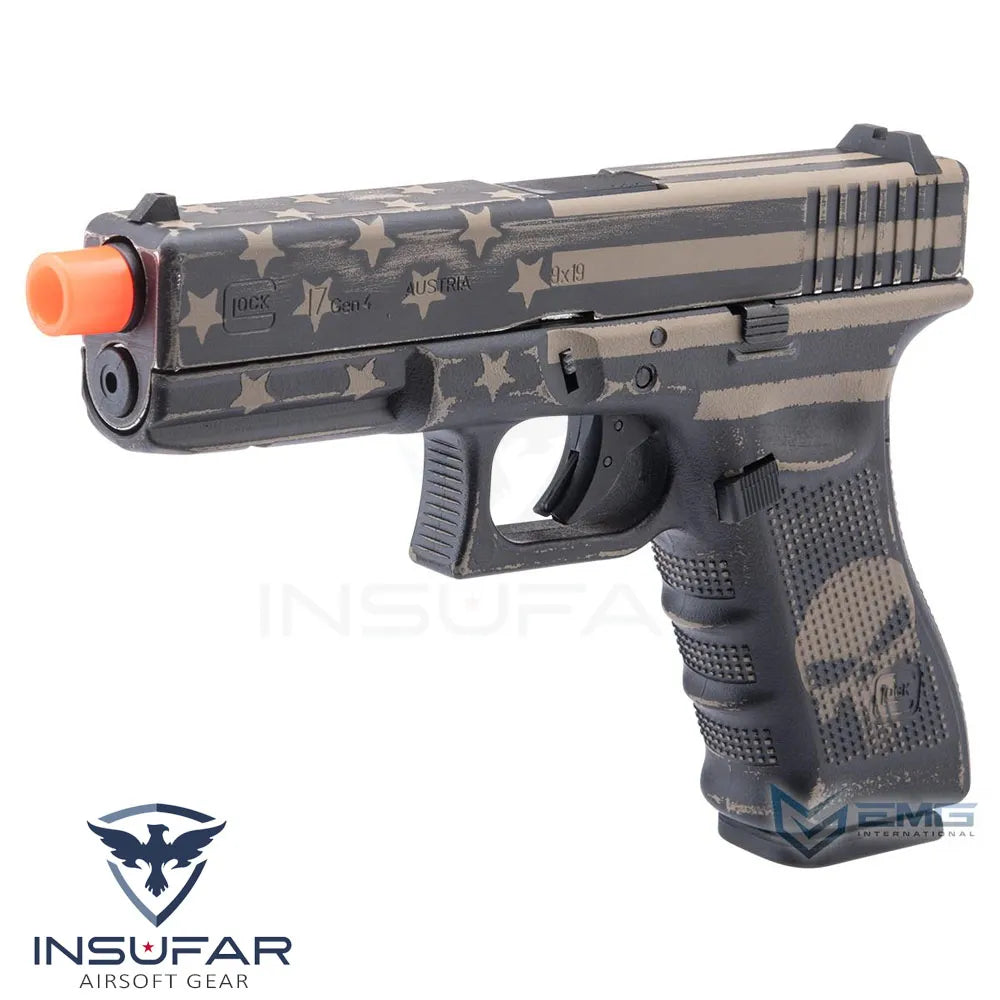 Replica pistola Glock 17 Gen.4 licenciada EMG / Elite Force Blowback customizada Barras y estrellas