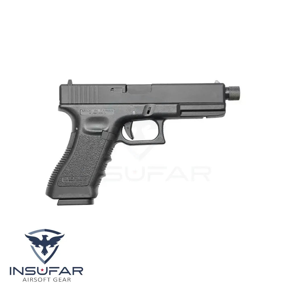 Replica pistola KJW KP-17 gas negra con hilo para silenciador, corredera metálica