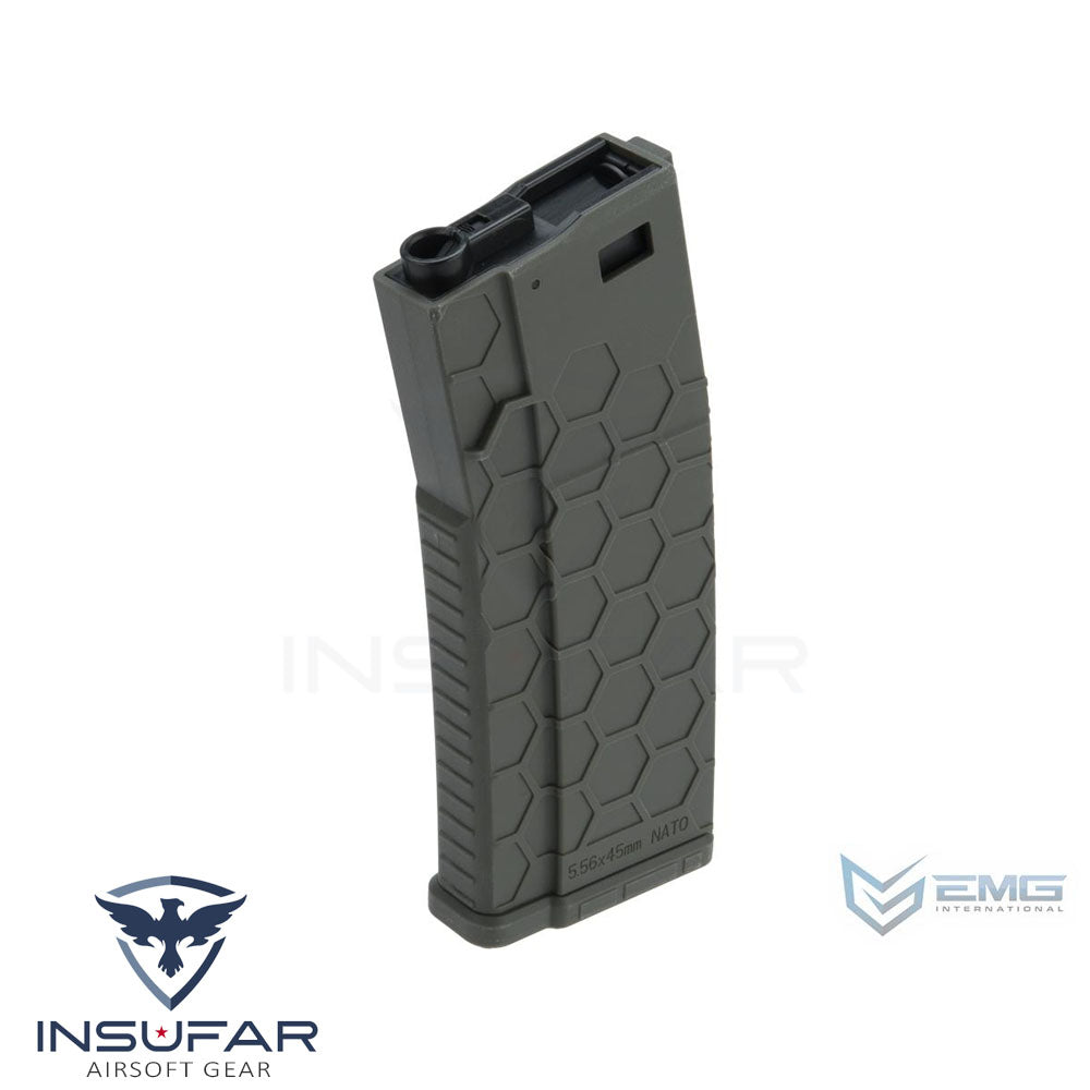 Magazine verde EMG Helios Hexmag Airsoft Polimero 300rd cuerda M4 / M16 AEG