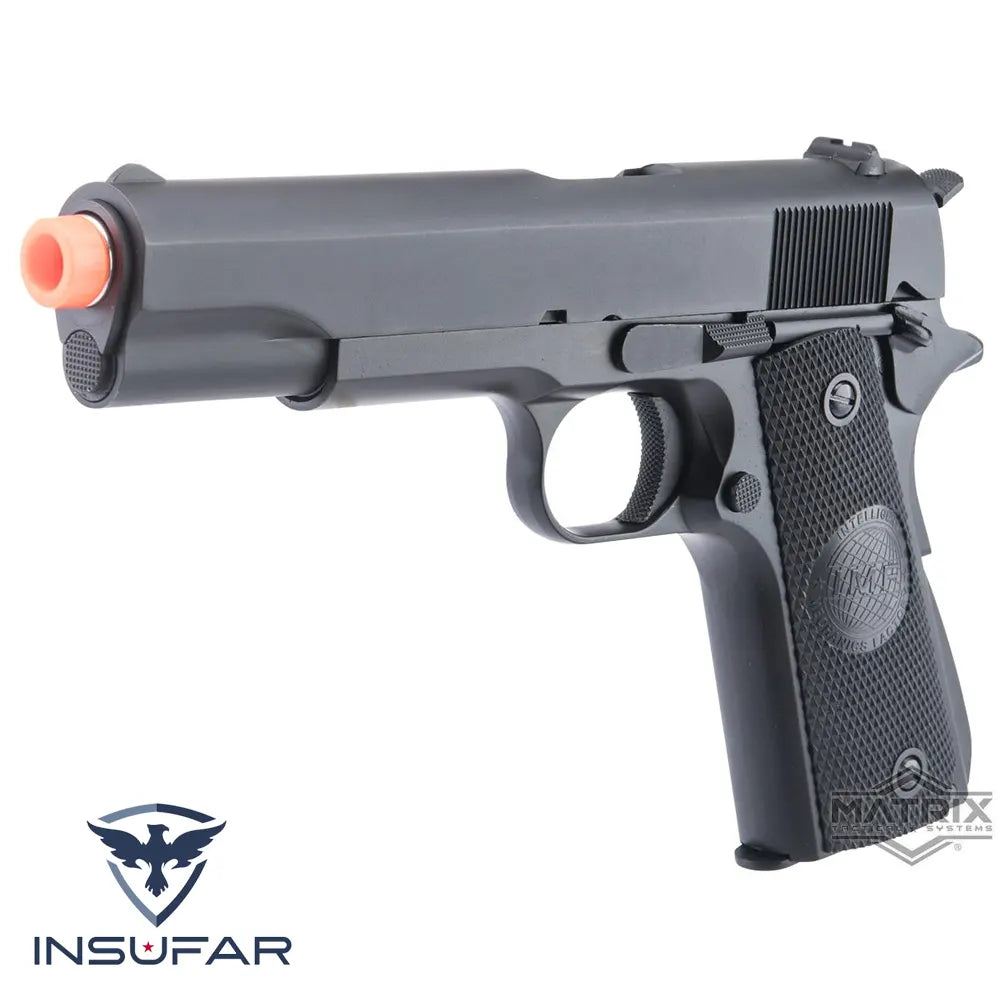 Replica Pistola de Airsoft GBB Matrix x Golden Eagle M1911A1 Full Metal (Color: Negro / Empuñaduras IMF)