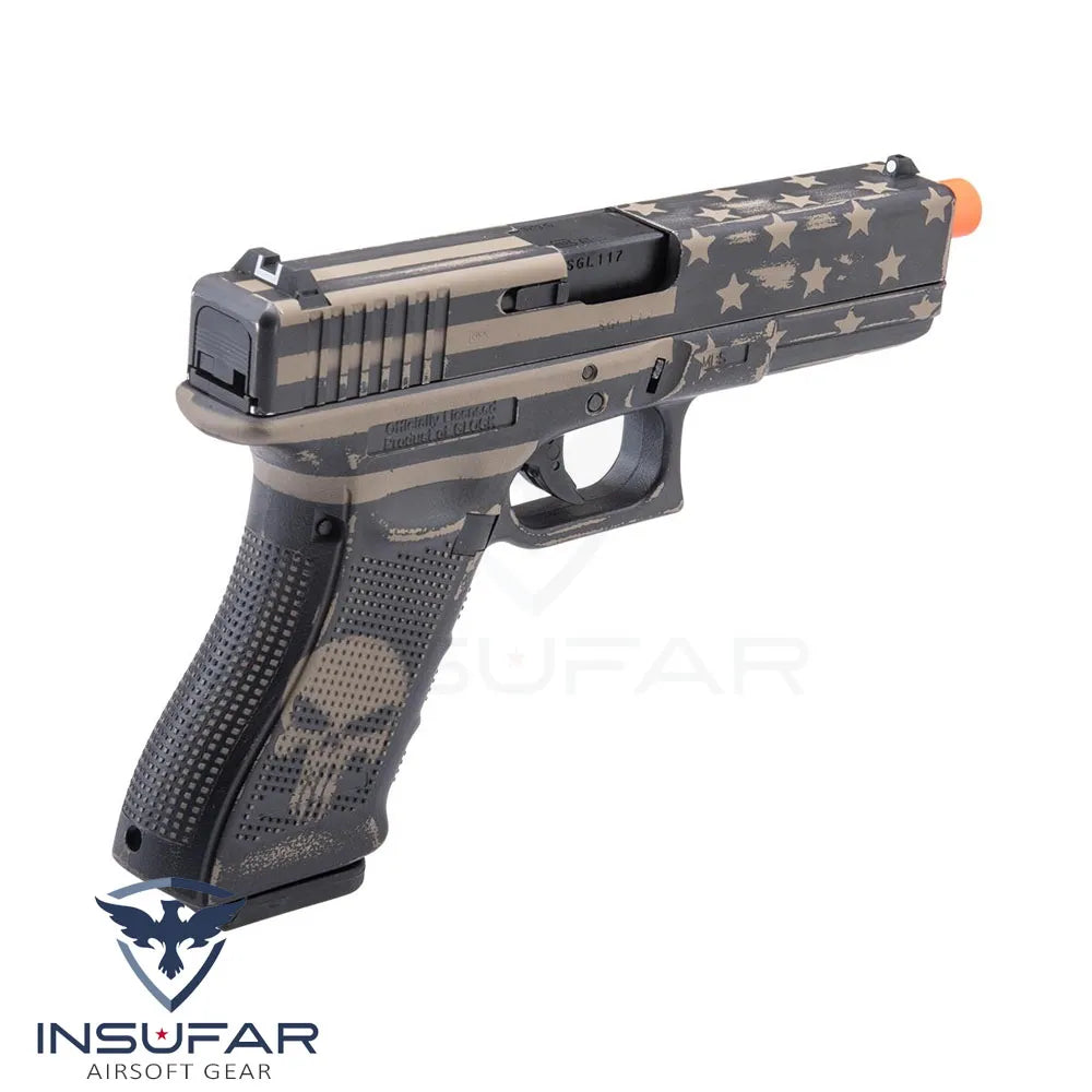 Replica pistola Glock 17 Gen.4 licenciada EMG / Elite Force Blowback customizada Barras y estrellas