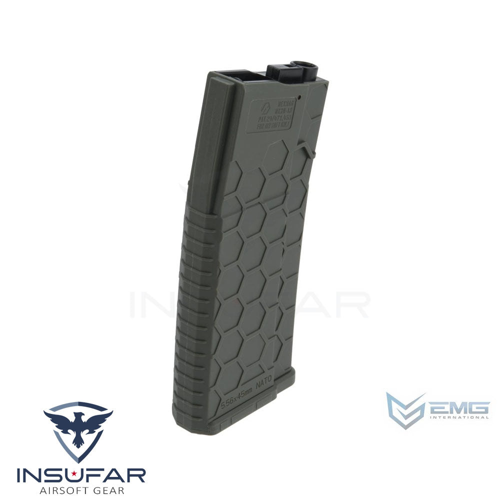 Magazine verde EMG Helios Hexmag Airsoft Polimero 300rd cuerda M4 / M16 AEG