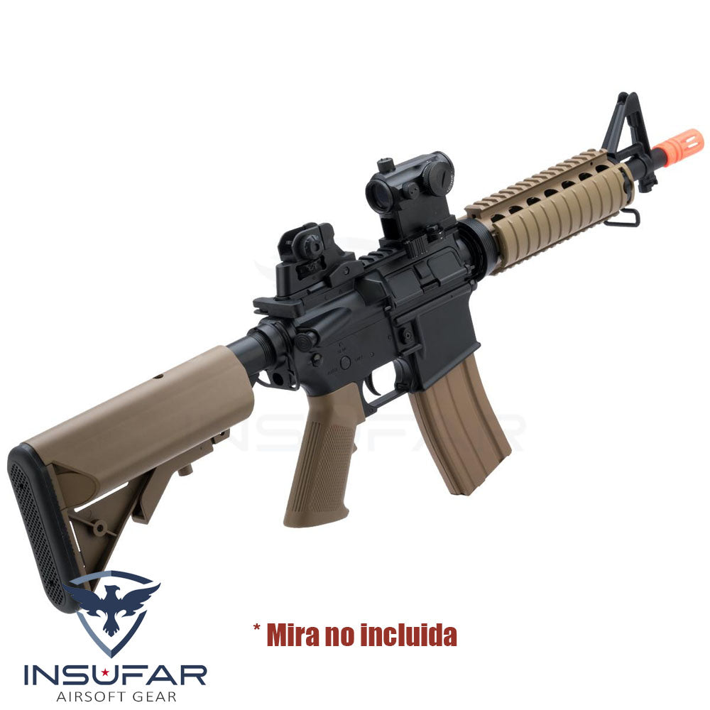 Replica licenciada Colt M4 tan CQB-R SOPMOD AEG con gearbox metálico