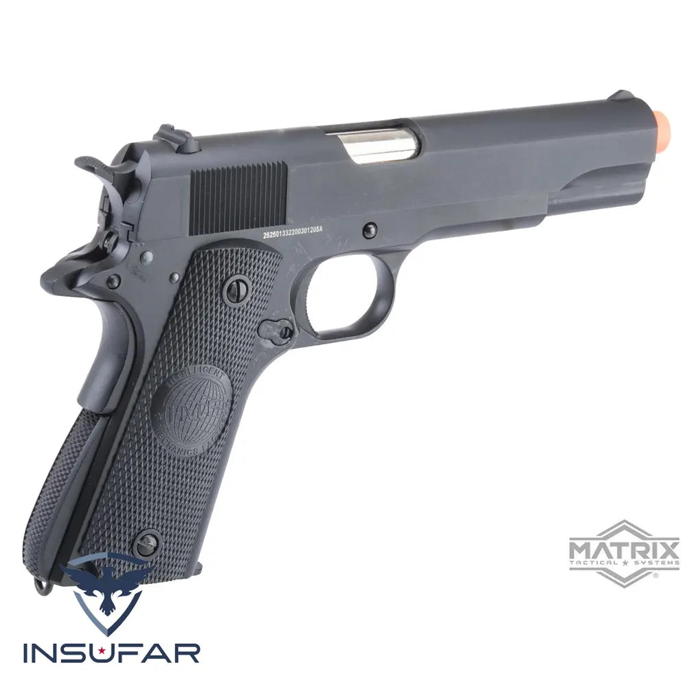 Replica Pistola de Airsoft GBB Matrix x Golden Eagle M1911A1 Full Metal (Color: Negro / Empuñaduras IMF)