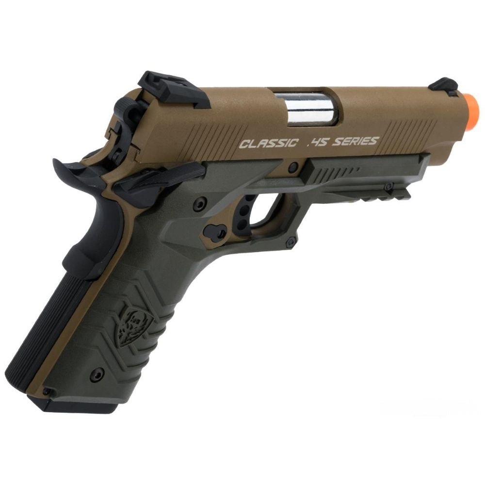 Pistola Airsoft HFC Tactical 45 1911 GBB Full Metal Green Gas – Tan