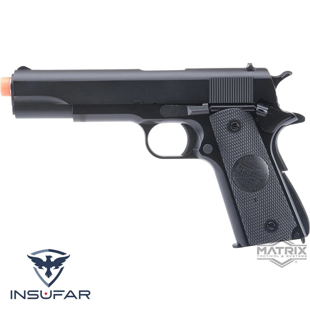 Replica Pistola de Airsoft GBB Matrix x Golden Eagle M1911A1 Full Metal (Color: Negro / Empuñaduras IMF)
