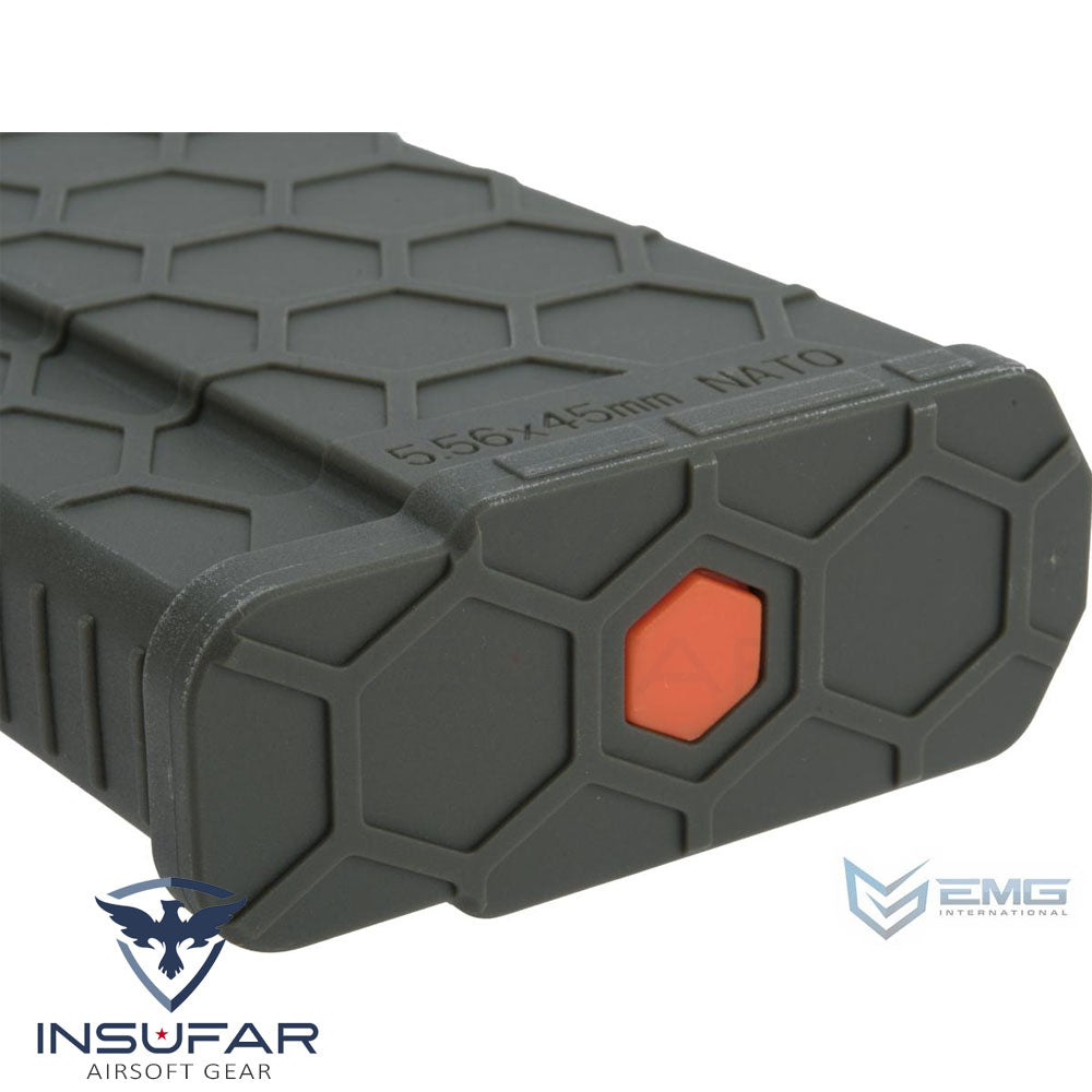Magazine verde EMG Helios Hexmag Airsoft Polimero 300rd cuerda M4 / M16 AEG