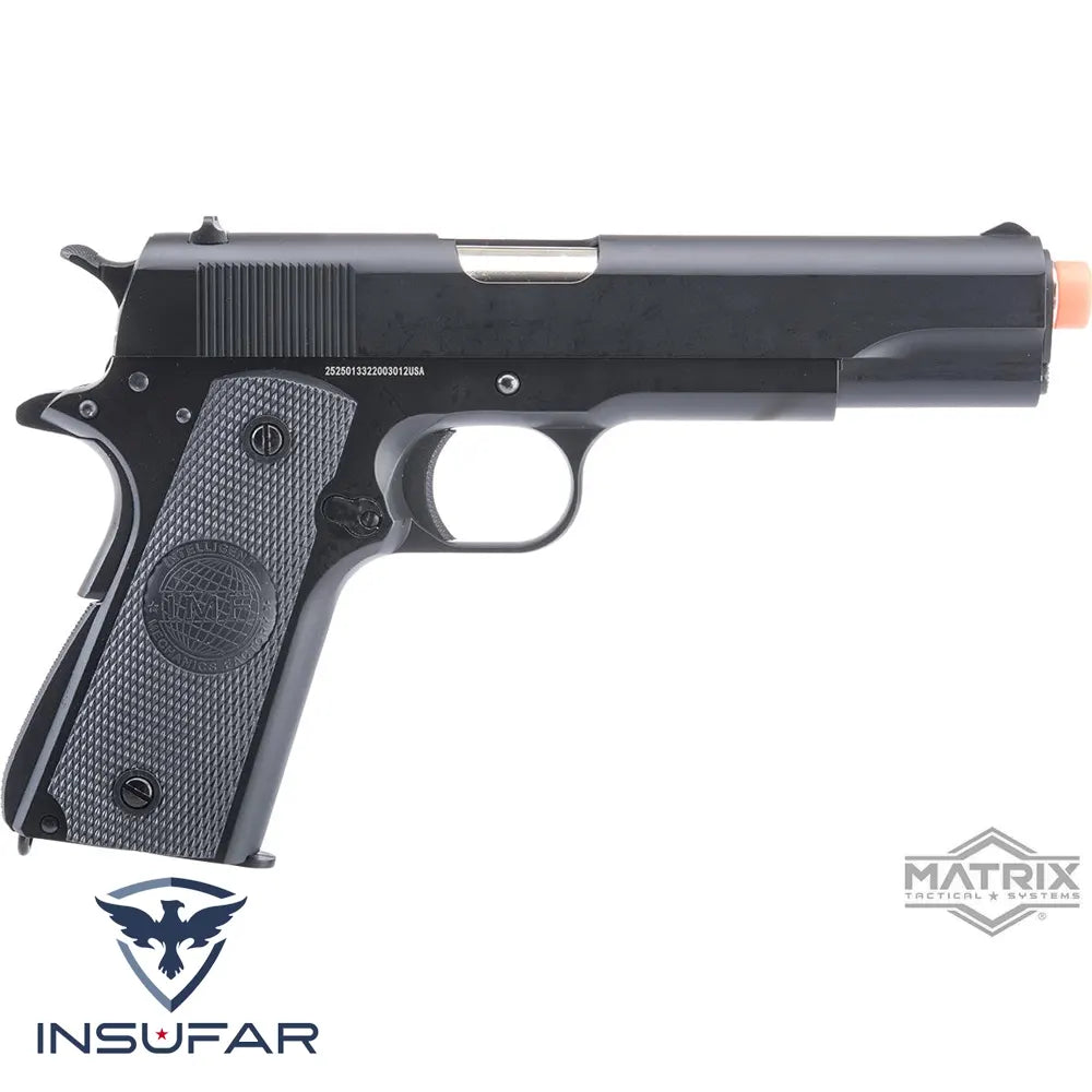 Replica Pistola de Airsoft GBB Matrix x Golden Eagle M1911A1 Full Metal (Color: Negro / Empuñaduras IMF)