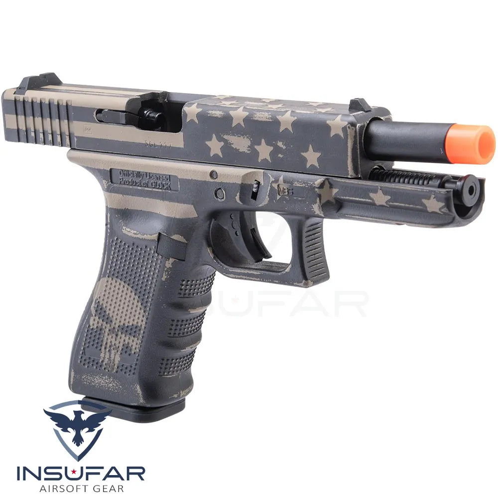 Replica pistola Glock 17 Gen.4 licenciada EMG / Elite Force Blowback customizada Barras y estrellas