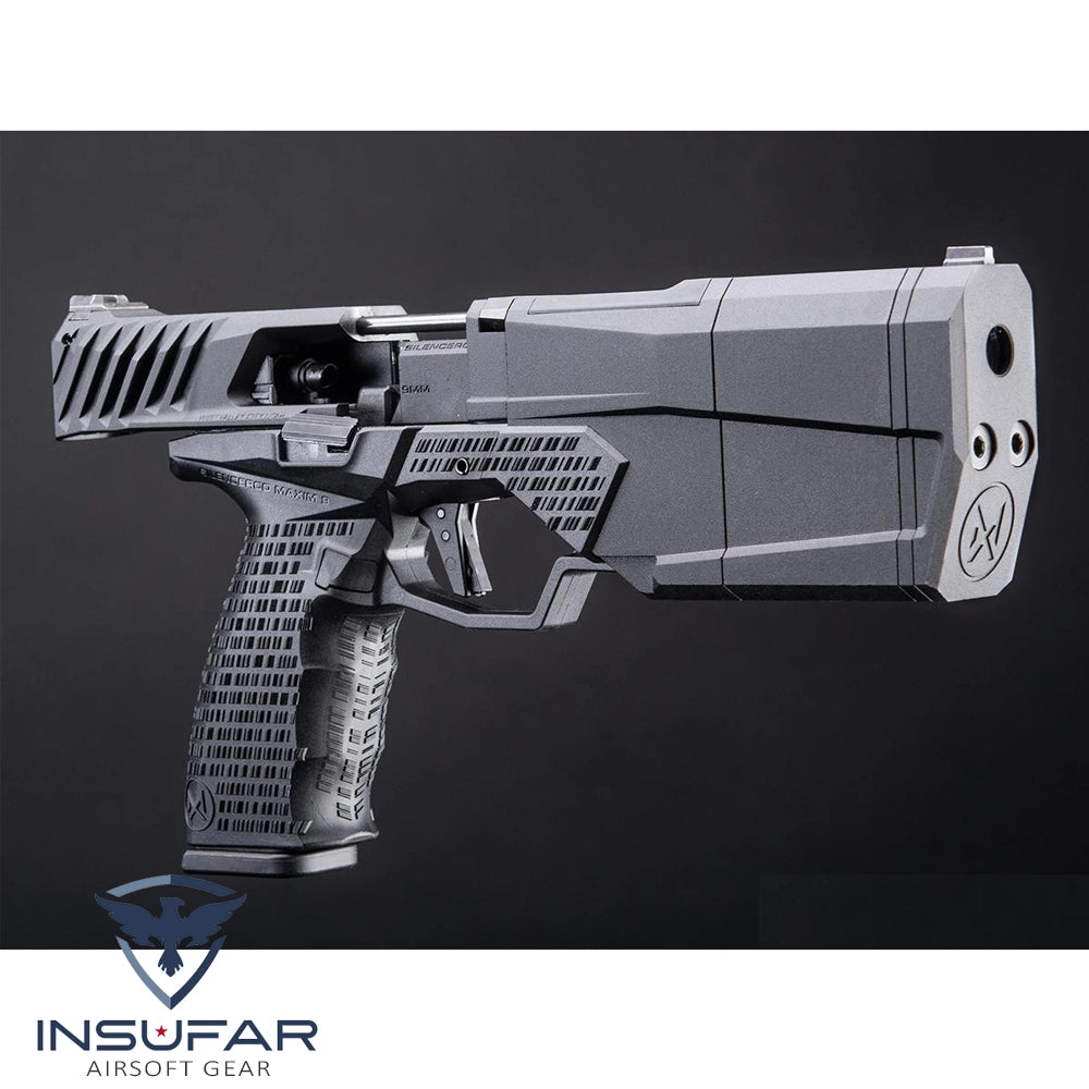 Replica pistola Krytac licenciada SilencerCo Maxim 9 GBB negra green gas