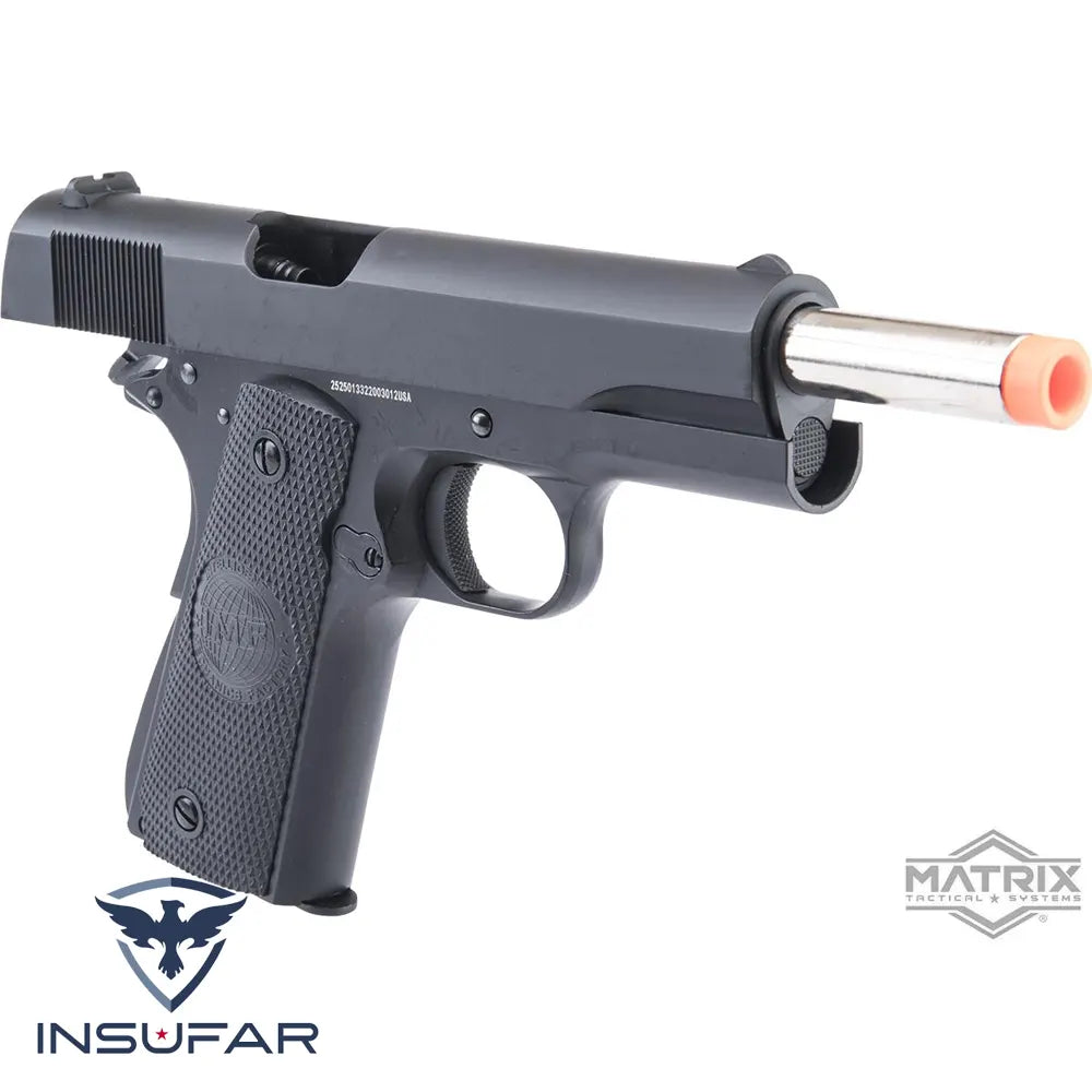 Replica Pistola de Airsoft GBB Matrix x Golden Eagle M1911A1 Full Metal (Color: Negro / Empuñaduras IMF)