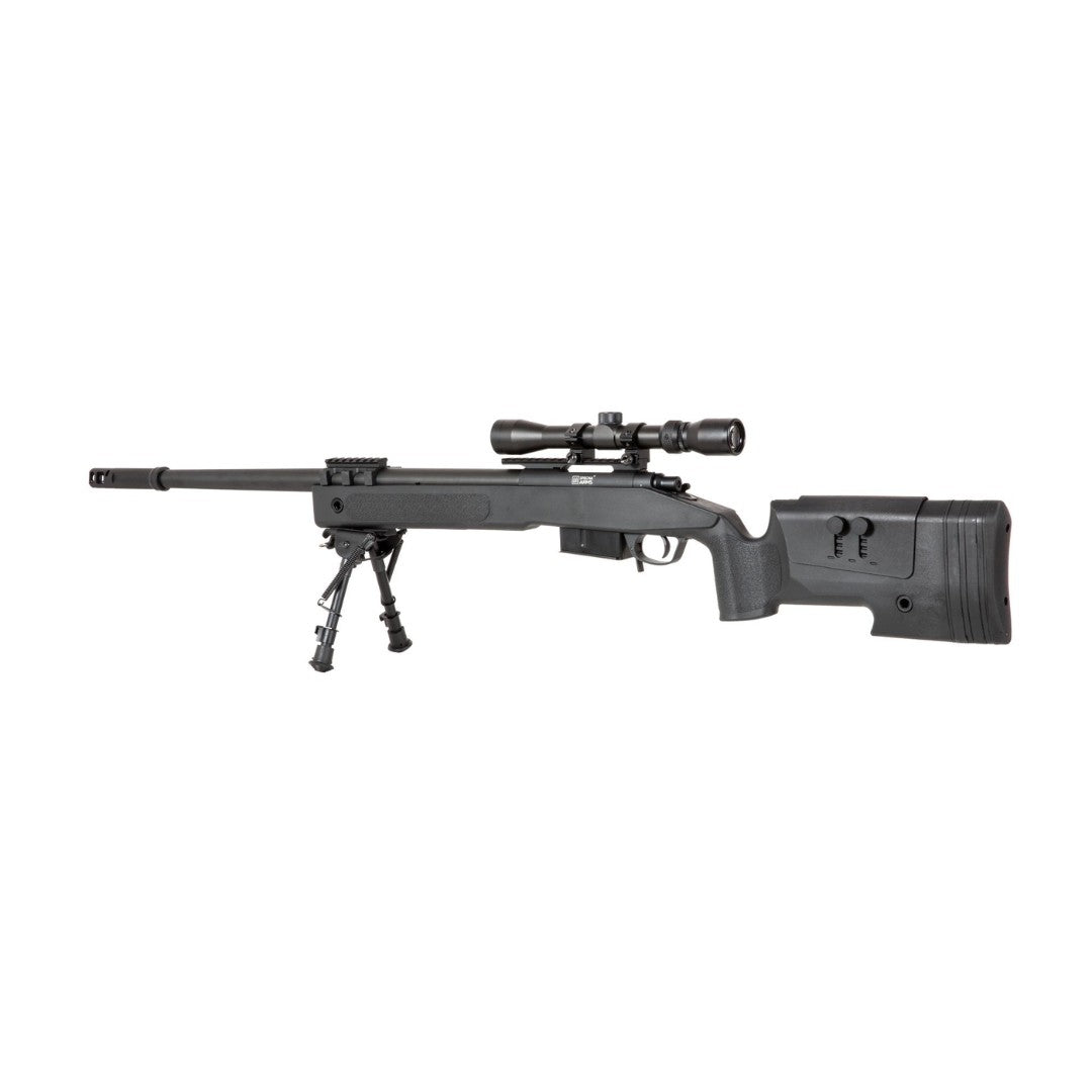 Replica sniper Specna Arms SA-S03 CORE™ High Velocity negra (versión: con mira y bipode)