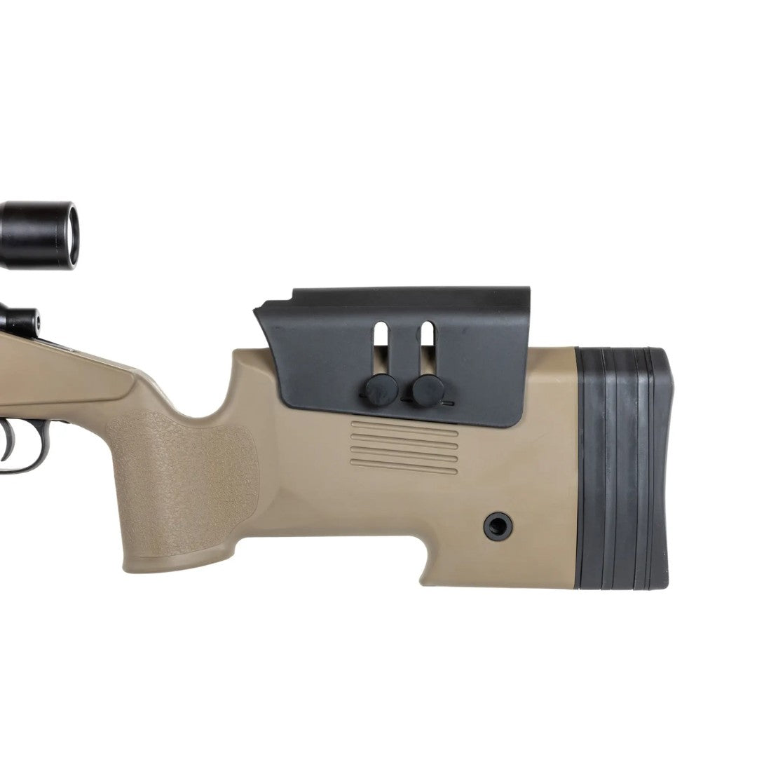 Replica sniper Specna Arms SA-S02 CORE™ High Velocity tan (versión: con mira y bipode)