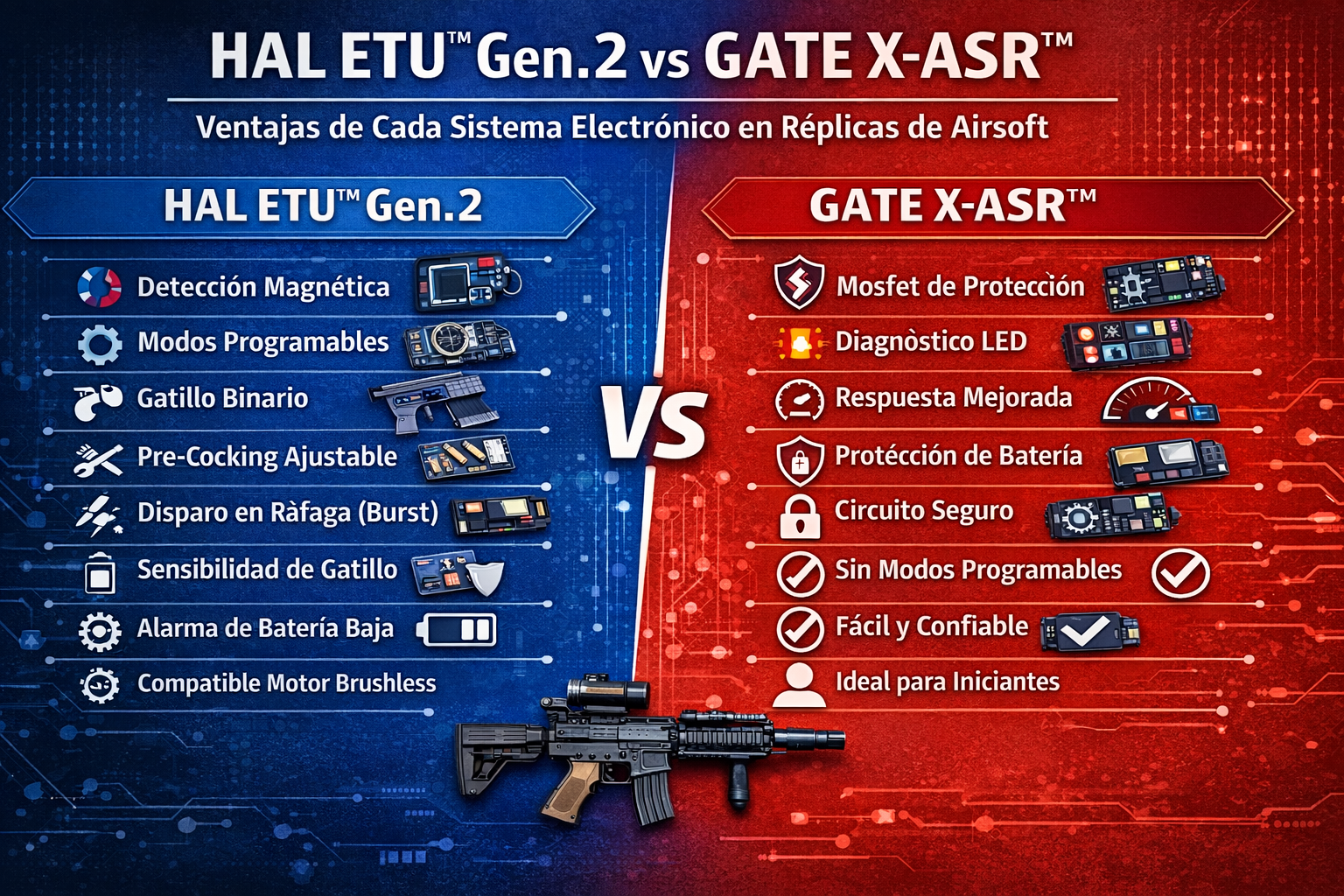 HAL ETU™ Gen.2 vs GATE X-ASR™ — ¿Cuáles son las ventajas de cada sistema electrónico en réplicas de airsoft?