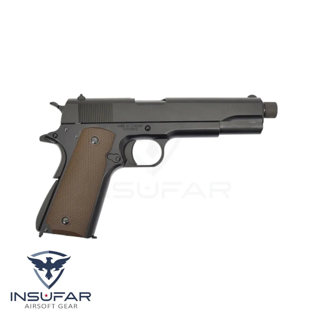 Replica pistola KJW 1911 gas negra con hilo para silenciador, corredera metálica