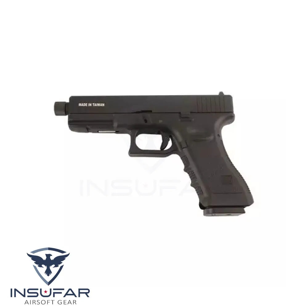 Replica pistola KJW KP-17 gas negra con hilo para silenciador, corredera metálica