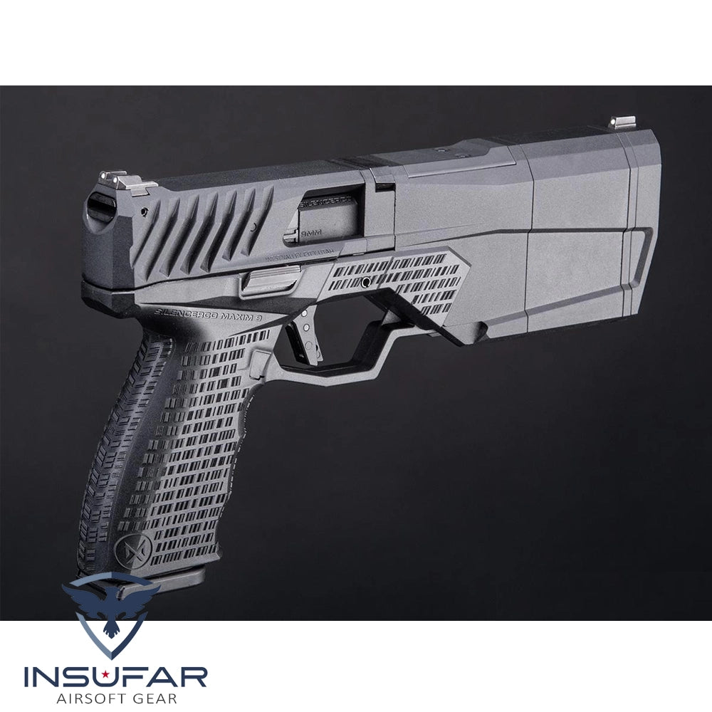 Replica pistola Krytac licenciada SilencerCo Maxim 9 GBB negra green gas