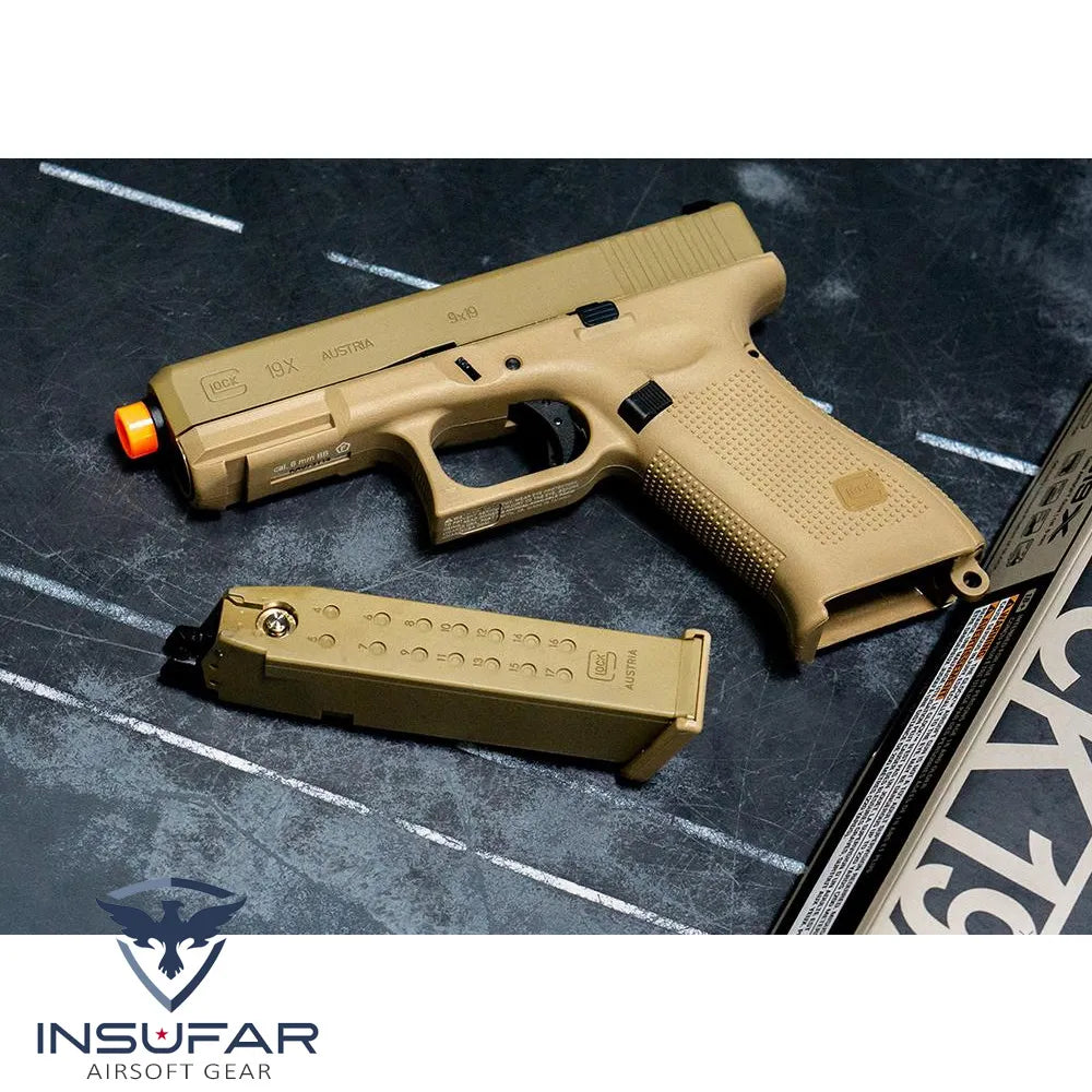 Replica Umarex licenciada GLOCK 19X GBB desierto (Punta Naranja)