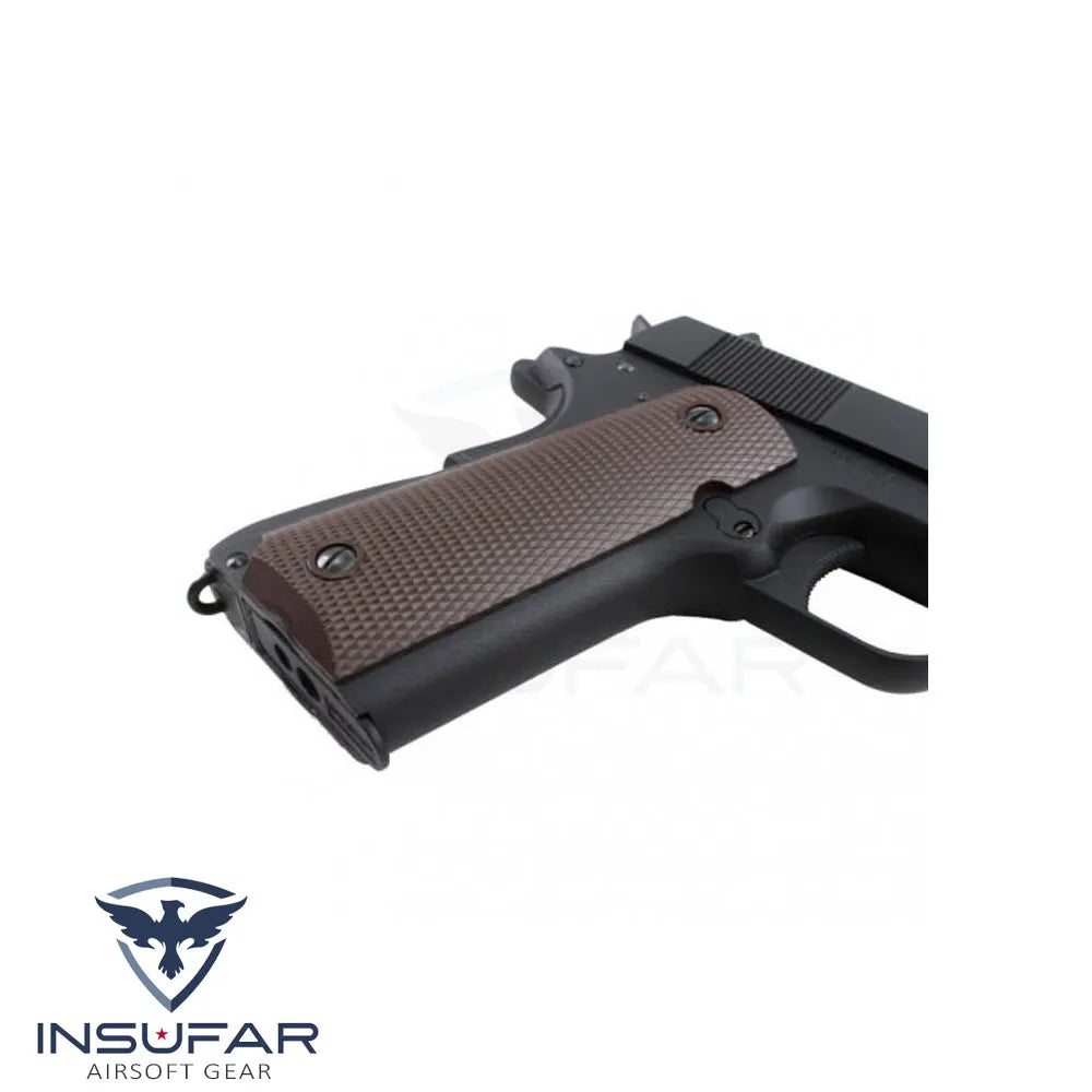 Replica pistola KJW 1911 gas negra con hilo para silenciador, corredera metálica