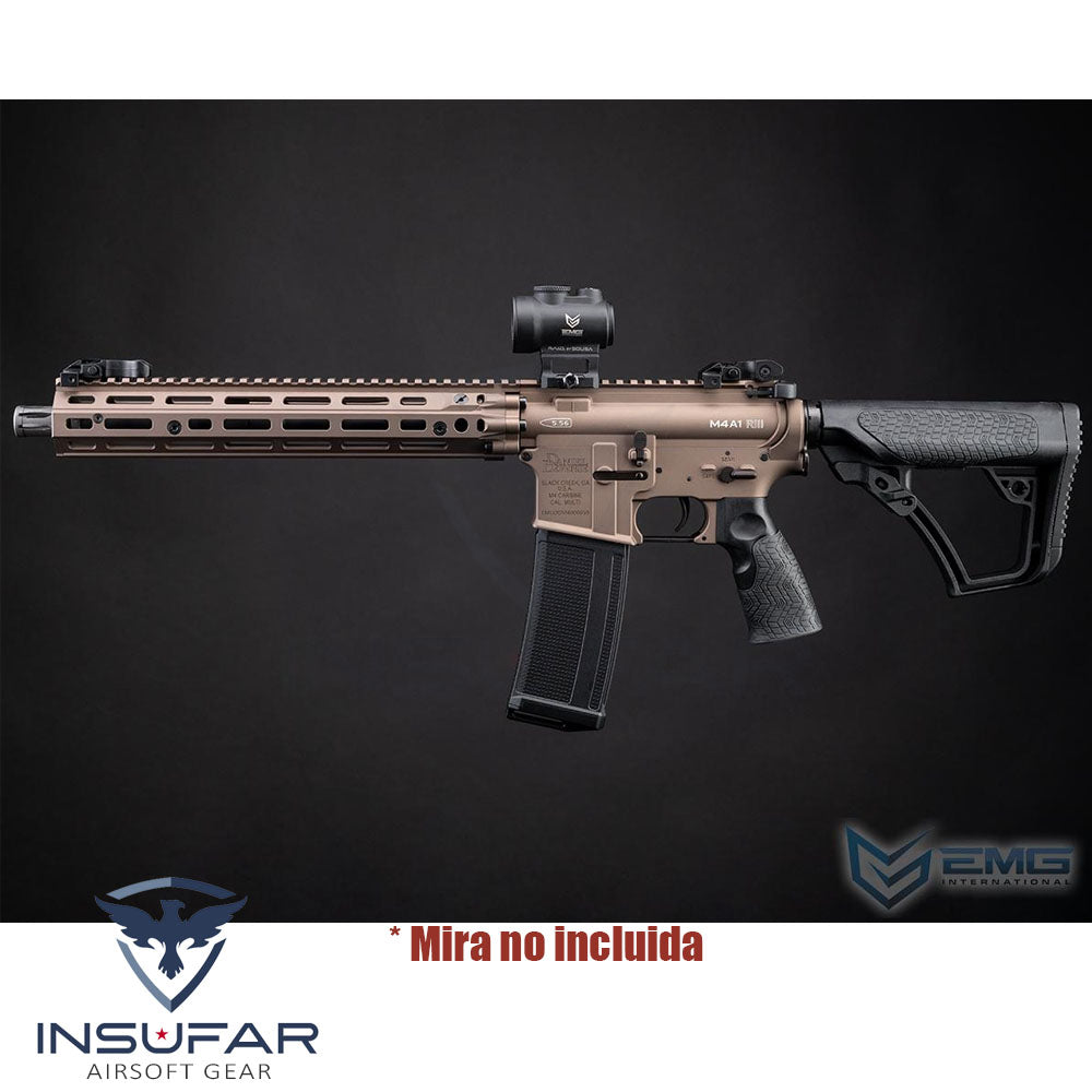 Replica EMG licenciada Daniel Defense mid-tan DDM4A1 RIII AEG con Gearbox Cyma Platinum