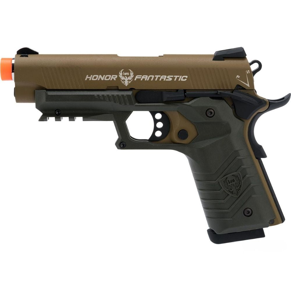 Pistola Airsoft HFC Tactical 45 1911 GBB Full Metal Green Gas – Tan