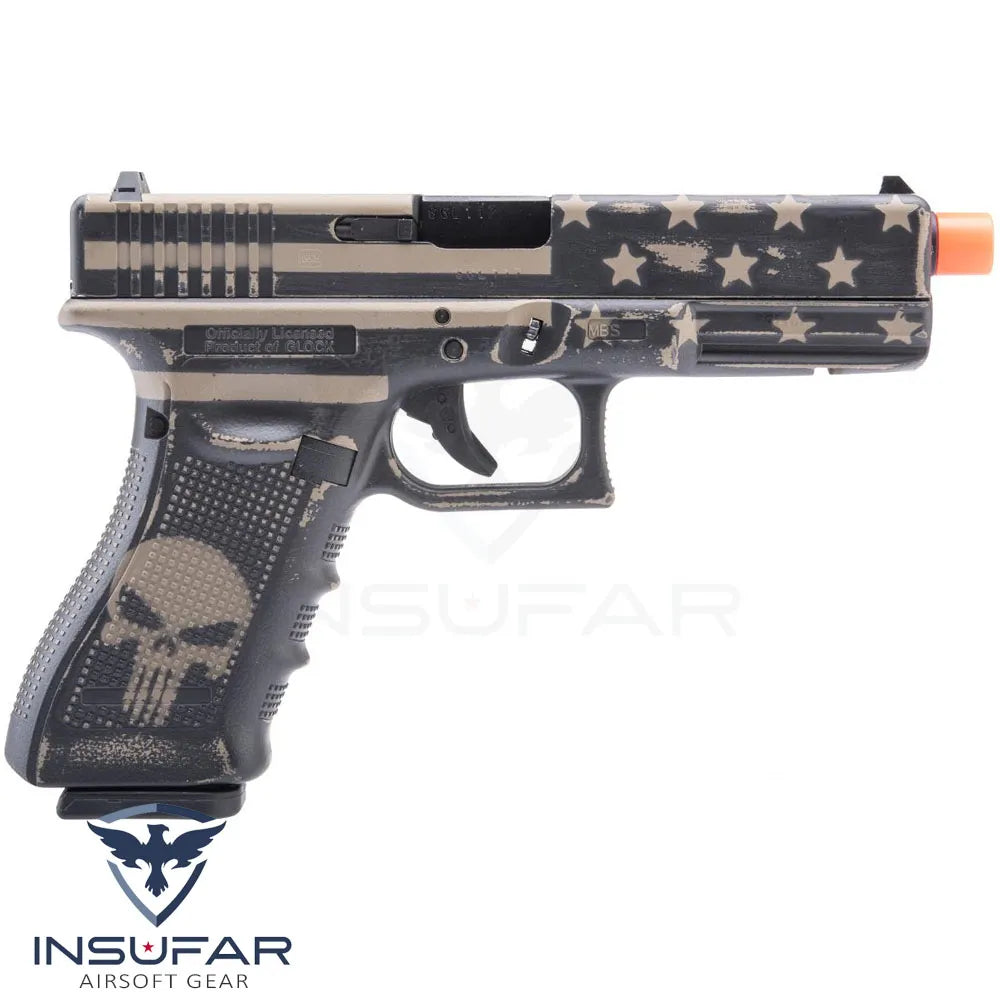 Replica pistola Glock 17 Gen.4 licenciada EMG / Elite Force Blowback  customizada Barras y estrellas