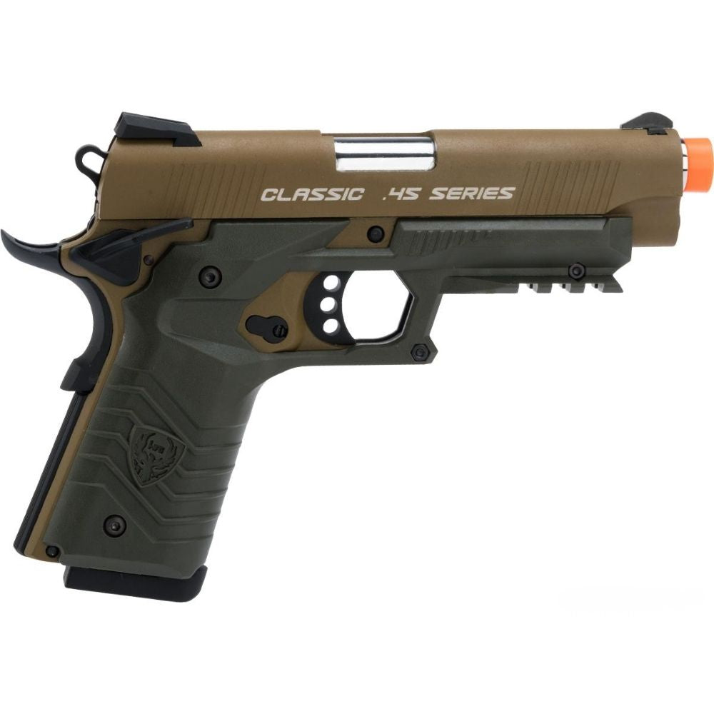 Pistola Airsoft HFC Tactical 45 1911 GBB Full Metal Green Gas – Tan