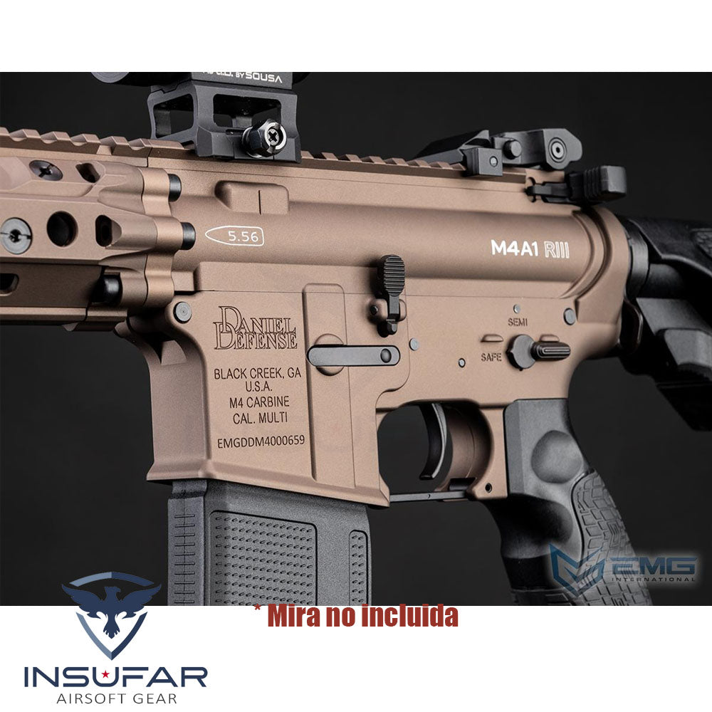 Replica EMG licenciada Daniel Defense mid-tan DDM4A1 RIII AEG con Gearbox Cyma Platinum