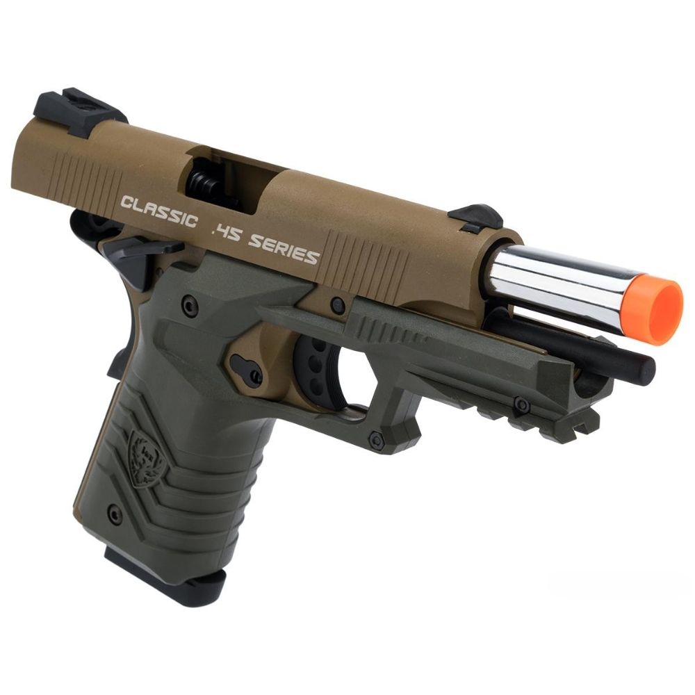Pistola Airsoft HFC Tactical 45 1911 GBB Full Metal Green Gas – Tan