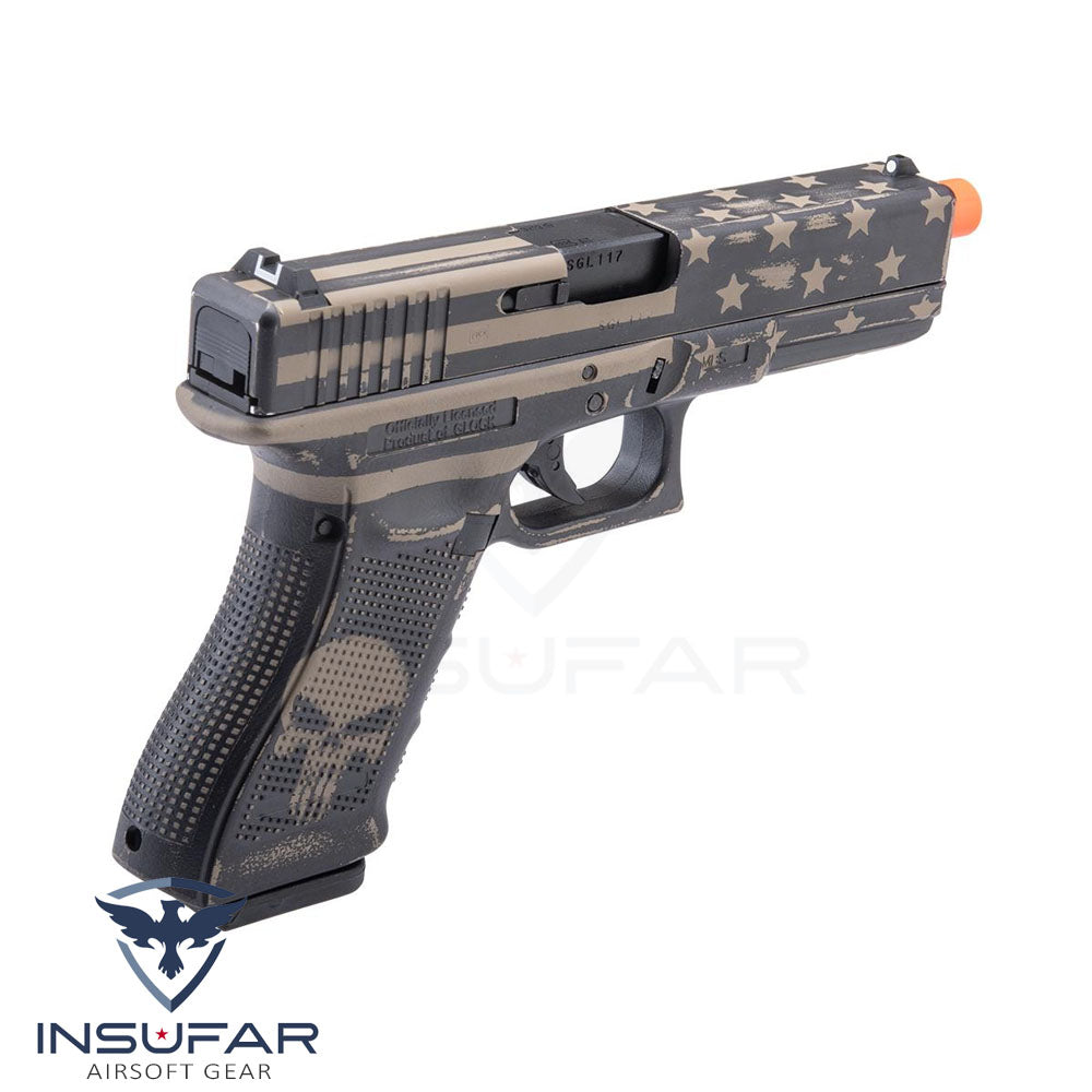 Replica pistola Glock 17 Gen.4 licenciada EMG / Elite Force Blowback  customizada Barras y estrellas
